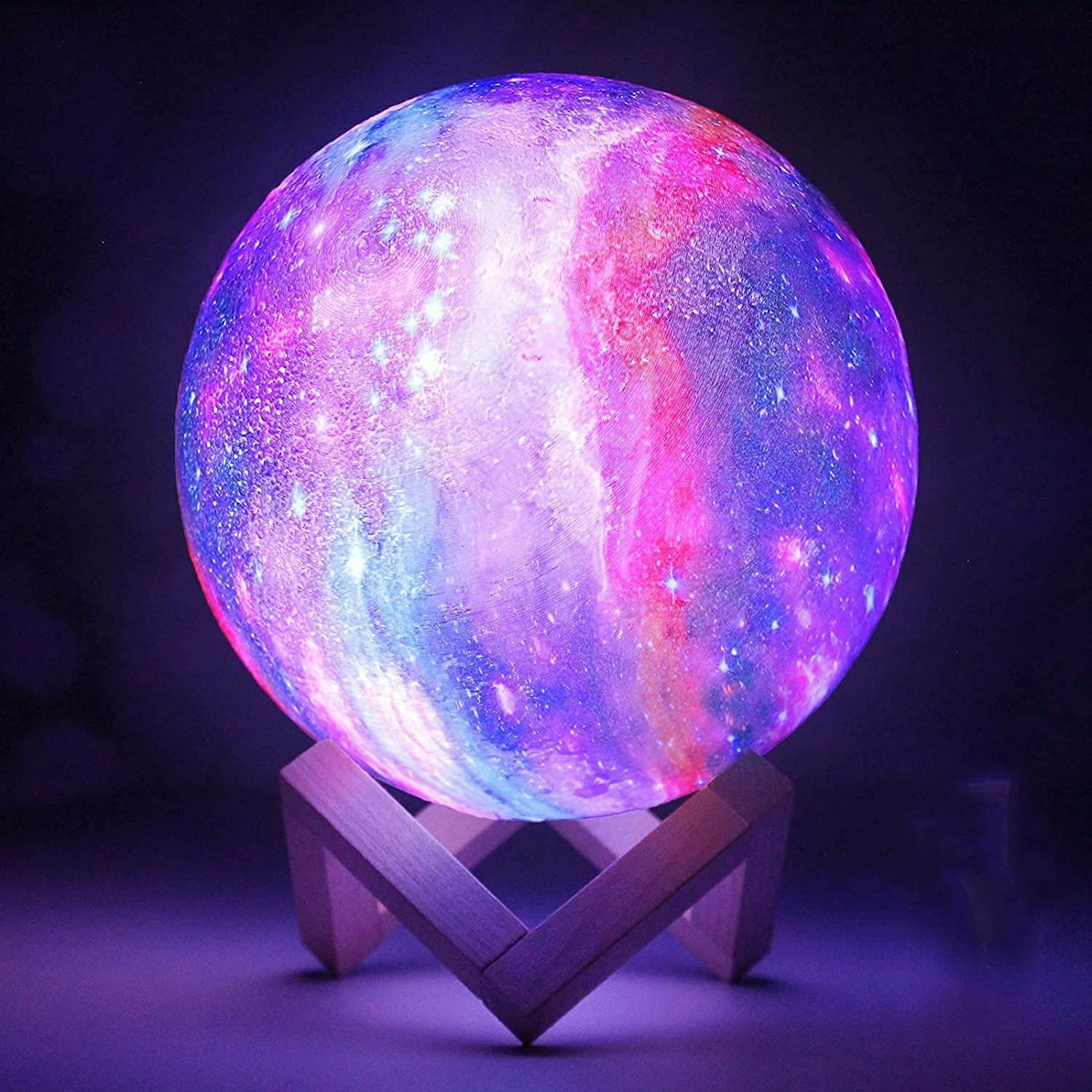 3D Printed Moon Galaxy Lamp With Touch Color Changing – USB/Battery Powered, Cute Gift Box