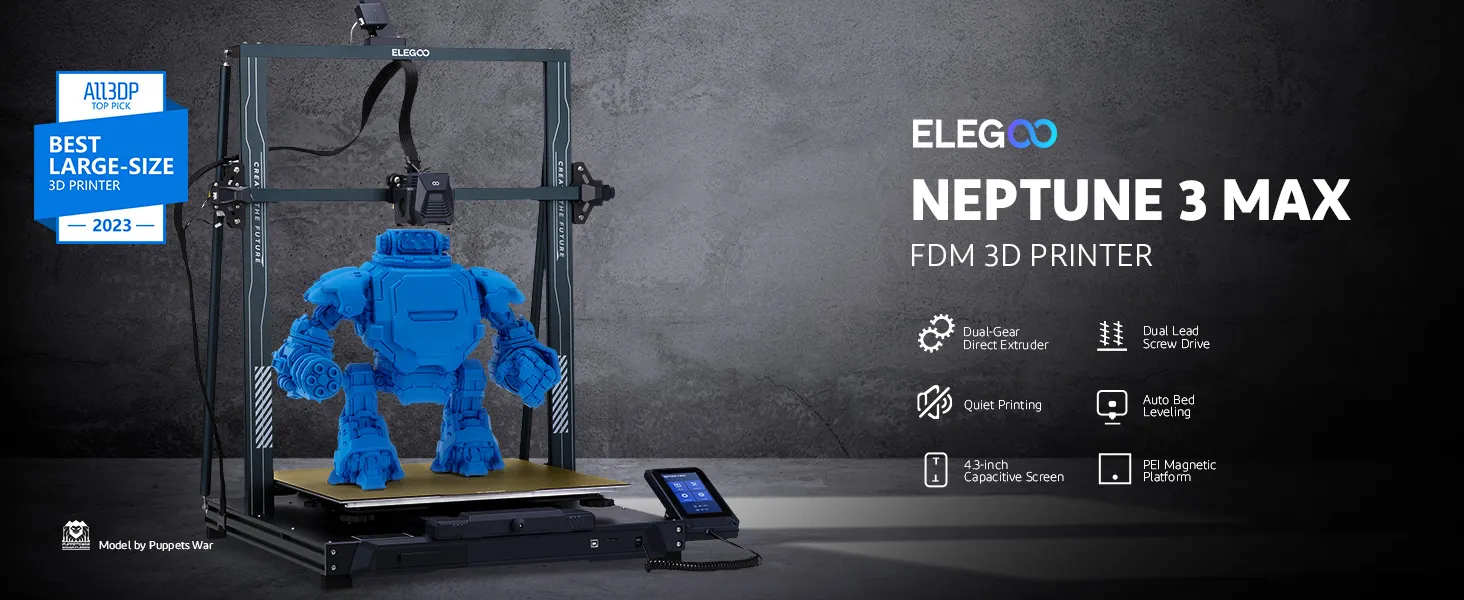 ELEGOO Neptune 3 Pro FDM 3D Printer with Auto Bed Leveling, Dual-Gear  Direct Extruder, Dual Lead Screw Drive, Removable Capacitive Screen
