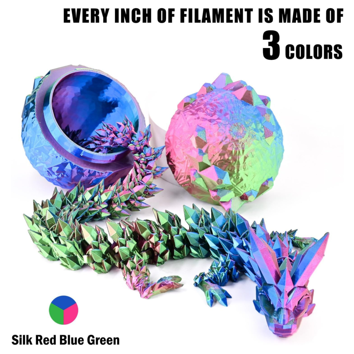 Silk Tri-Colour Red, Blue, and Green 1.75mm PLA 3D Printer Filament | Premium Silk Finish