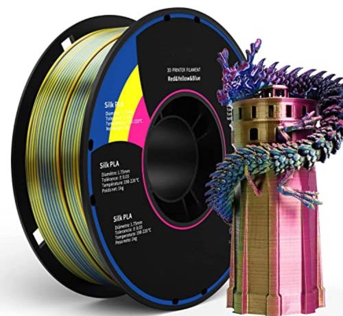 Silk Tri Red, Gold, and Purple 1.75mm PLA Filament - High-Quality Polychromatic Tri-Colour 3D Printing Material