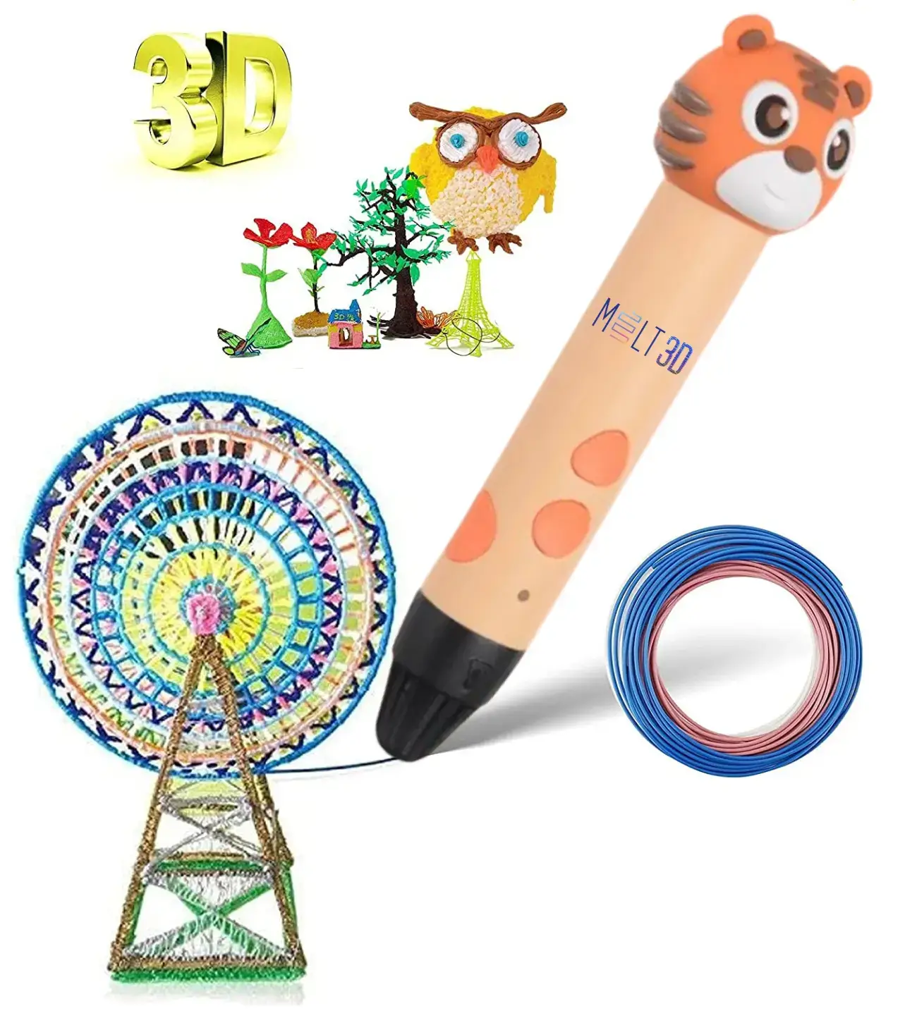 Kids 3D-Pen Starter Kit - Orange - Combodeal with 2x DIY 3D Print Moving  Toys - 3D&Print