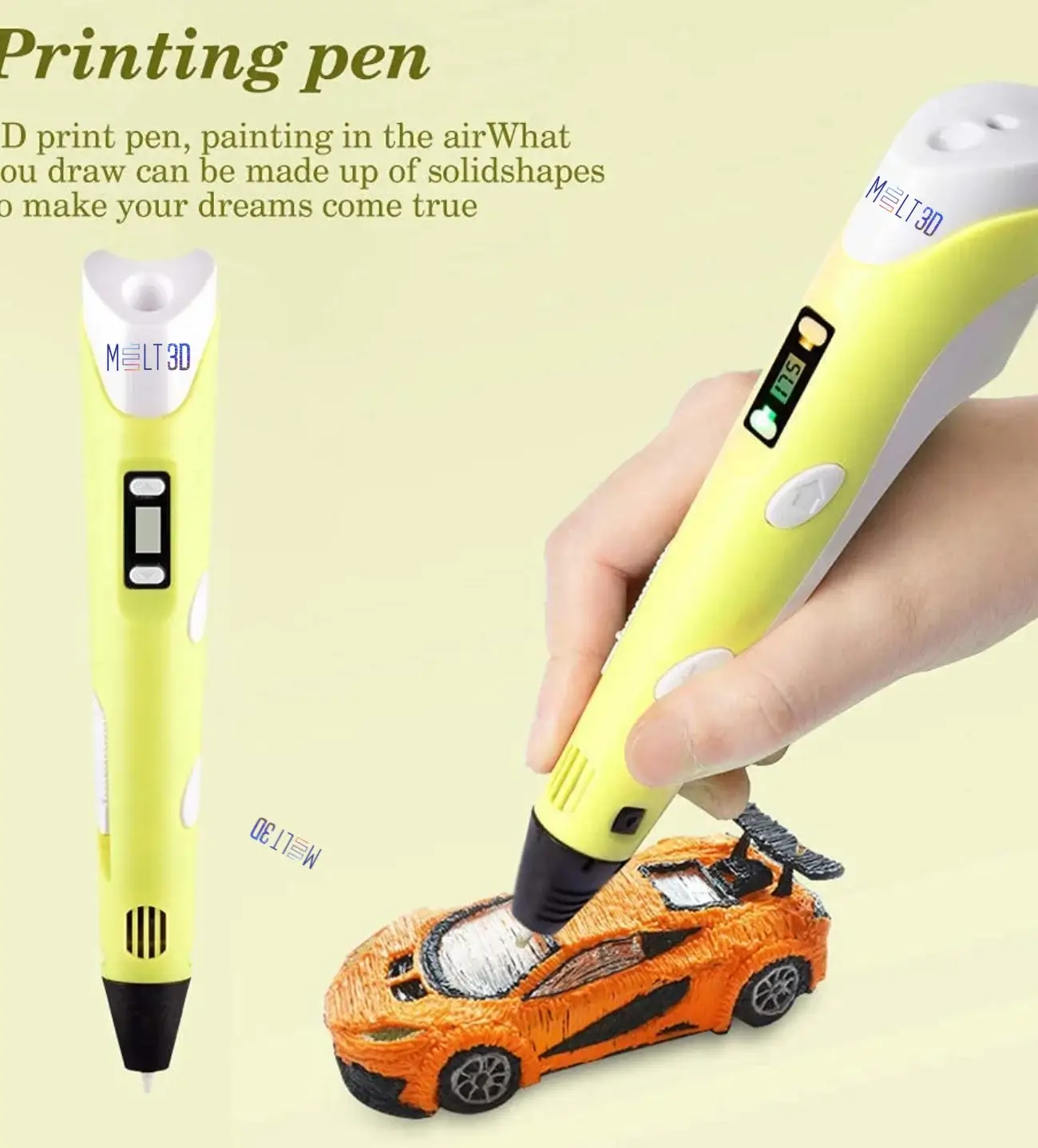 POLISO 3D, 3D Printer Pen, Yellow, for Model Printing, Art Design, DIY,  Craft Drawing, Doodle for Kids and Adults 