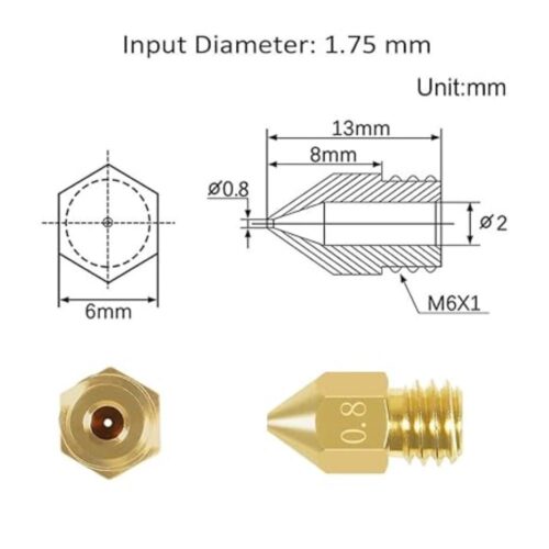 Protomont M6 Extruder Nozzle for 3D Printer (0.8mm)