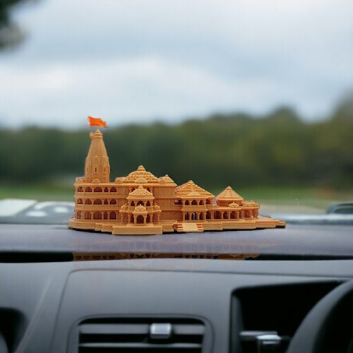 Ayodhya Shri Ram Mandir Resin 3D Model Carved Temple (4 Inches/102)mm Decorative Showpiece for Gift, Multi use CAR Deshboard Ideal for Home Decor, Temple and Best Gift (Natural)
