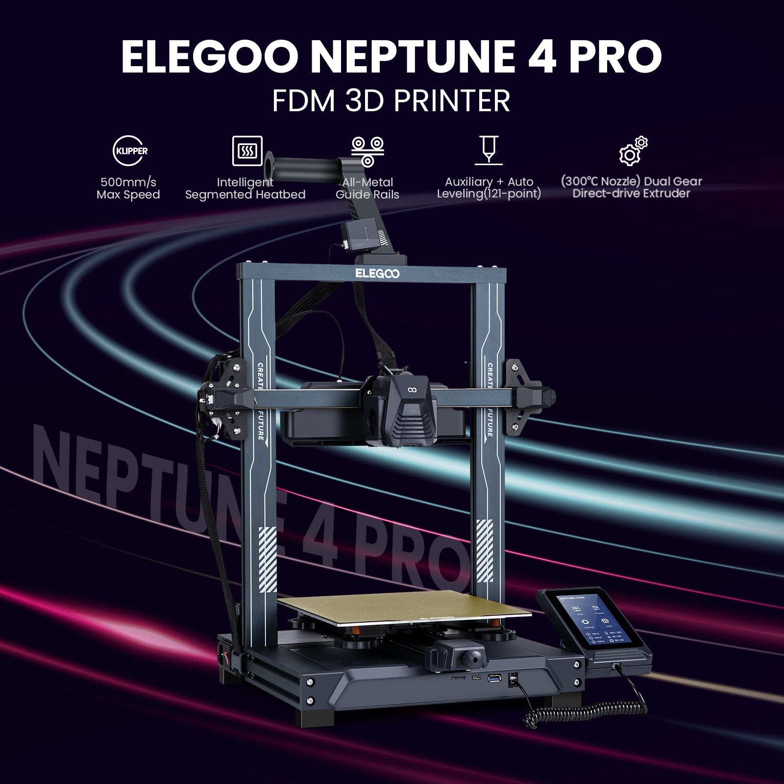 Polylactic Acid (PLA) Black ELEGOO Neptune FDM 3D Printer, For