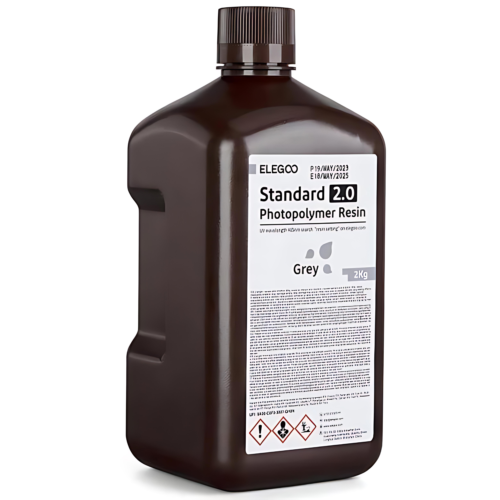ELEGOO Standard Photopolymer 2.0 Resin Grey Colour 2 Kg: Achieve High-Precision 3D Prints with Smoothness, Durability, and Value in Larger Bottles!