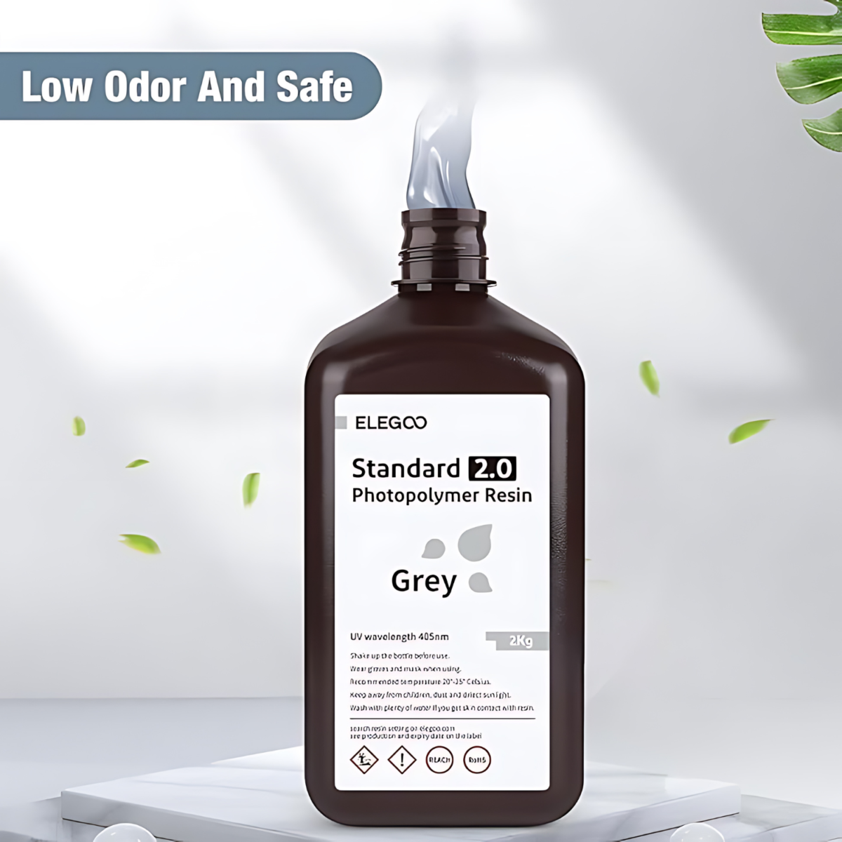 ELEGOO Standard Photopolymer 2.0 Resin Grey Colour 2 Kg: Achieve High-Precision 3D Prints with Smoothness, Durability, and Value in Larger Bottles!