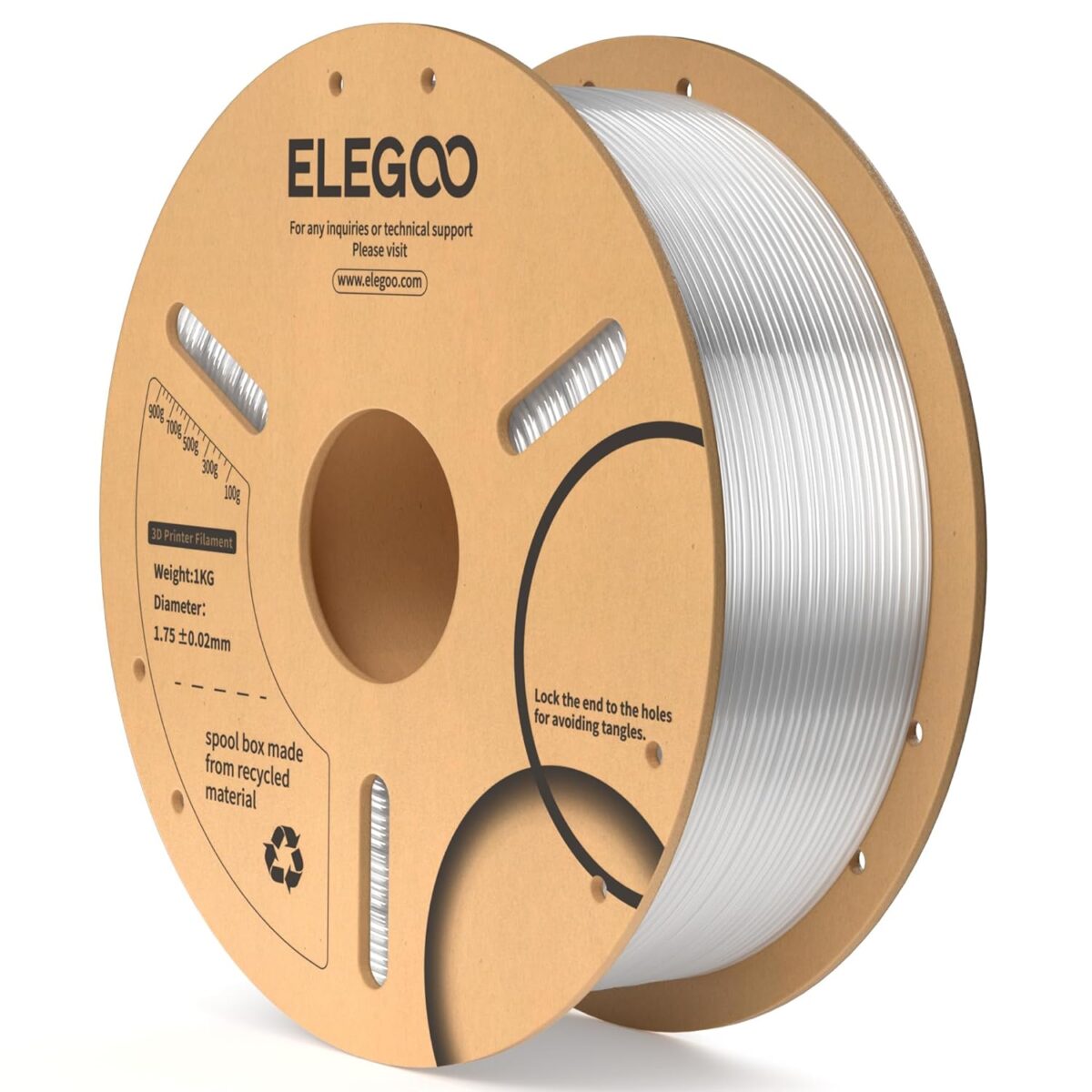 ELEGOO PLA+ Filament (Clear) – Premium 3D Printing Material for High-Quality Creations, Clog-Free, and Universally Compatible”| Strong, Smooth, Glossy, Reliable | 1KG Spool – 3D Printer Filament