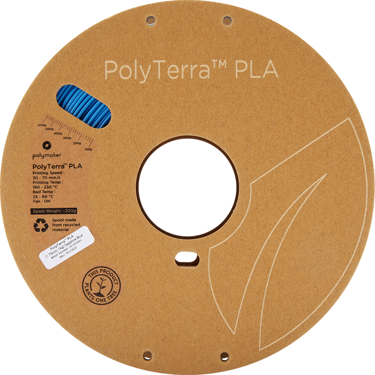 Polymaker PolyTerra™ PLA Filament (Sapphire Blue)- Eco-Friendly 3D Printing Material