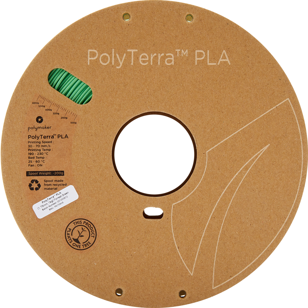 Polymaker PolyTerra™ PLA Filament - Eco-Friendly 3D Printing Material (Forest Green)