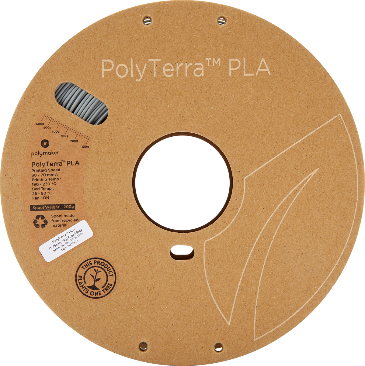 Polymaker PolyTerra™ PLA Filament (Fossil Grey)- Eco-Friendly 3D Printing Material