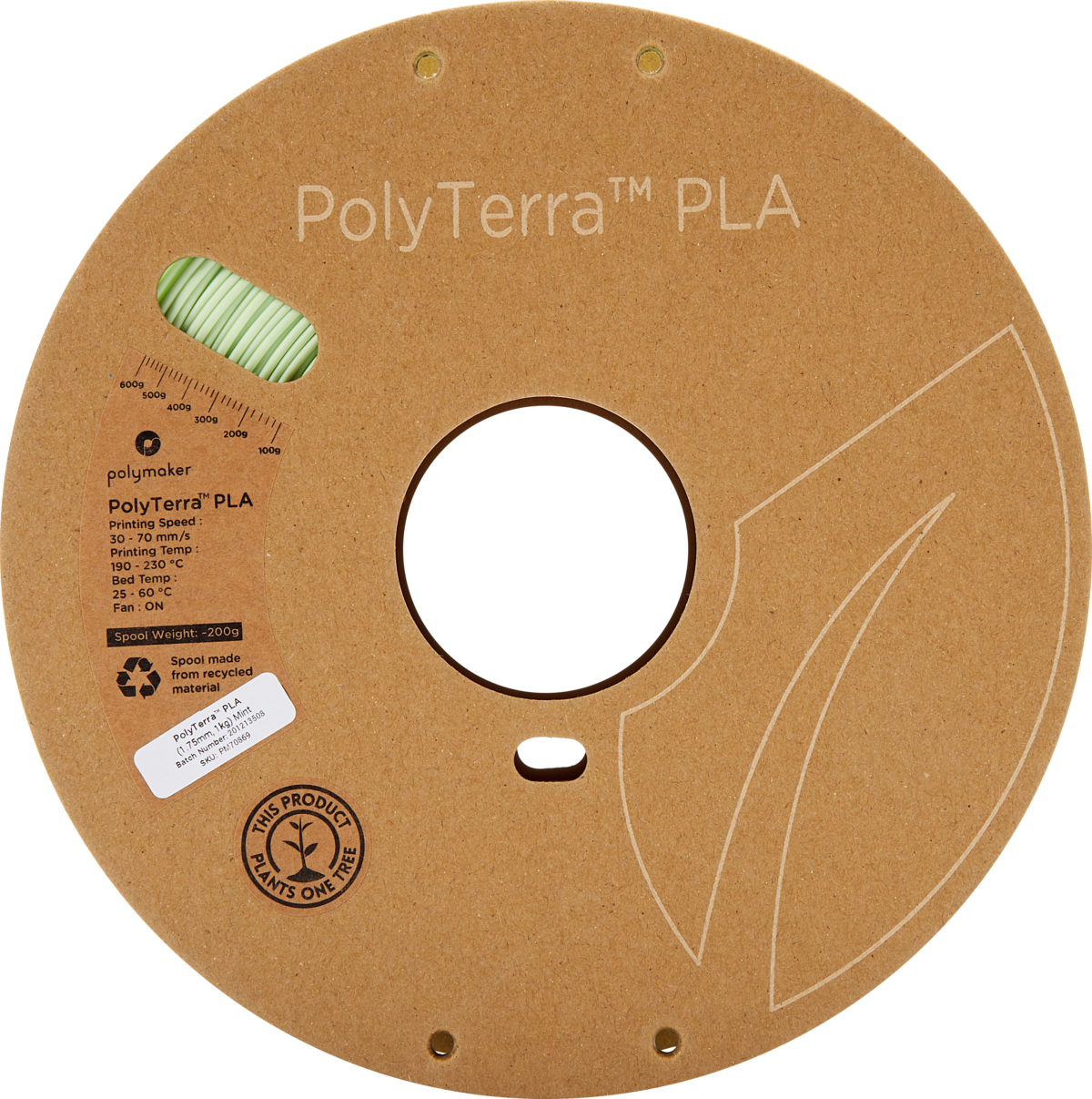 Polymaker PolyTerra™ PLA Filament (Mint)- Eco-Friendly 3D Printing Material