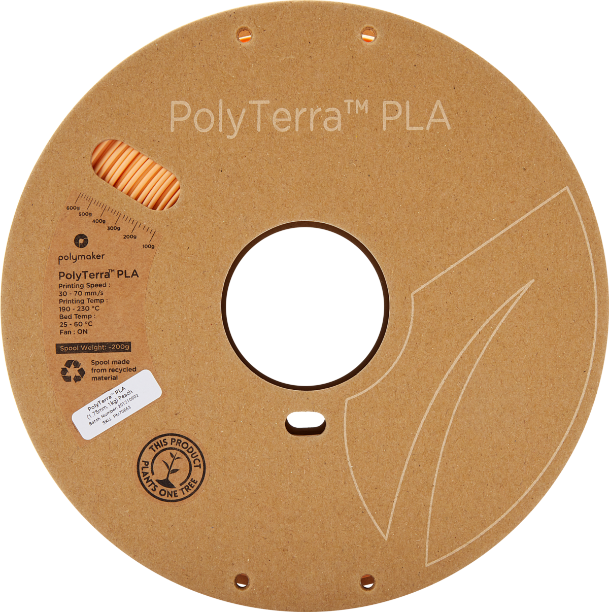 Polymaker PolyTerra™ PLA Filament (Peach)- Eco-Friendly 3D Printing Material