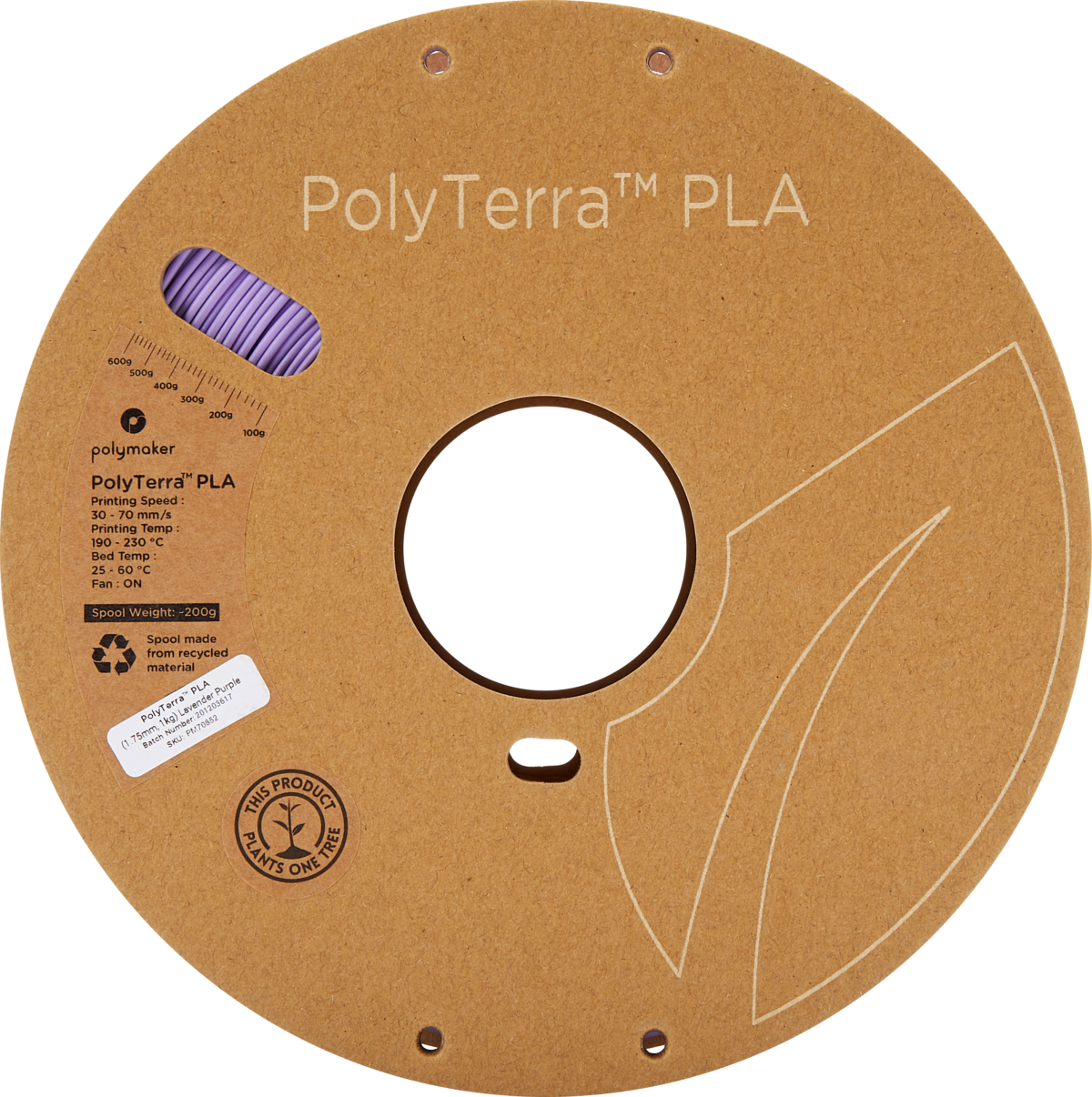 Polymaker PolyTerra™ PLA Filament (Lavender Purple)- Eco-Friendly 3D Printing Material