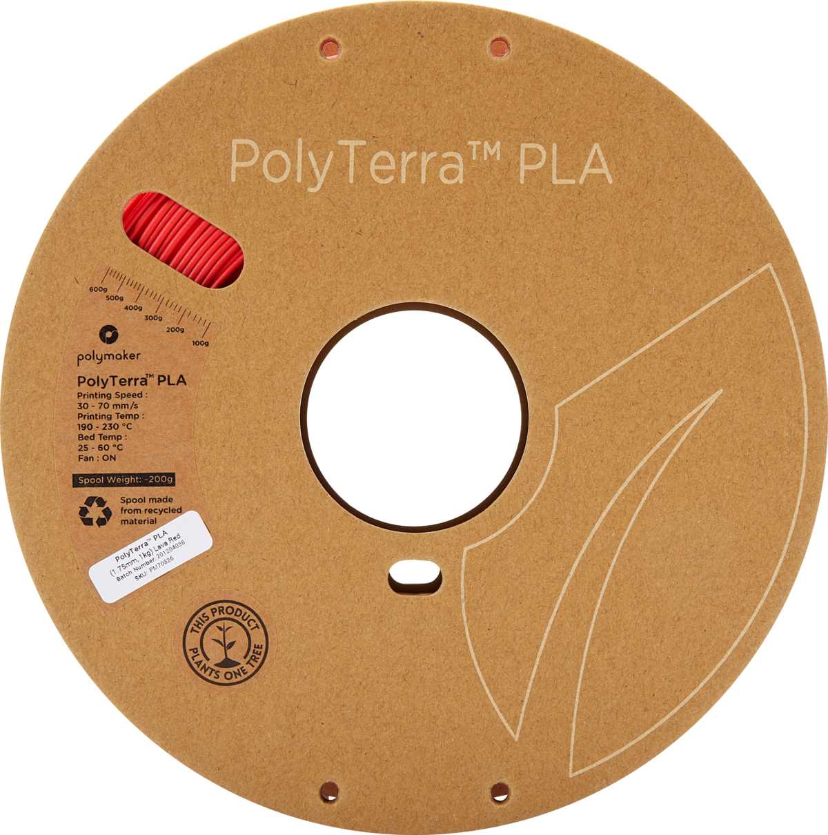 Polymaker PolyTerra™ PLA Filament (Lava Red)- Eco-Friendly 3D Printing Material