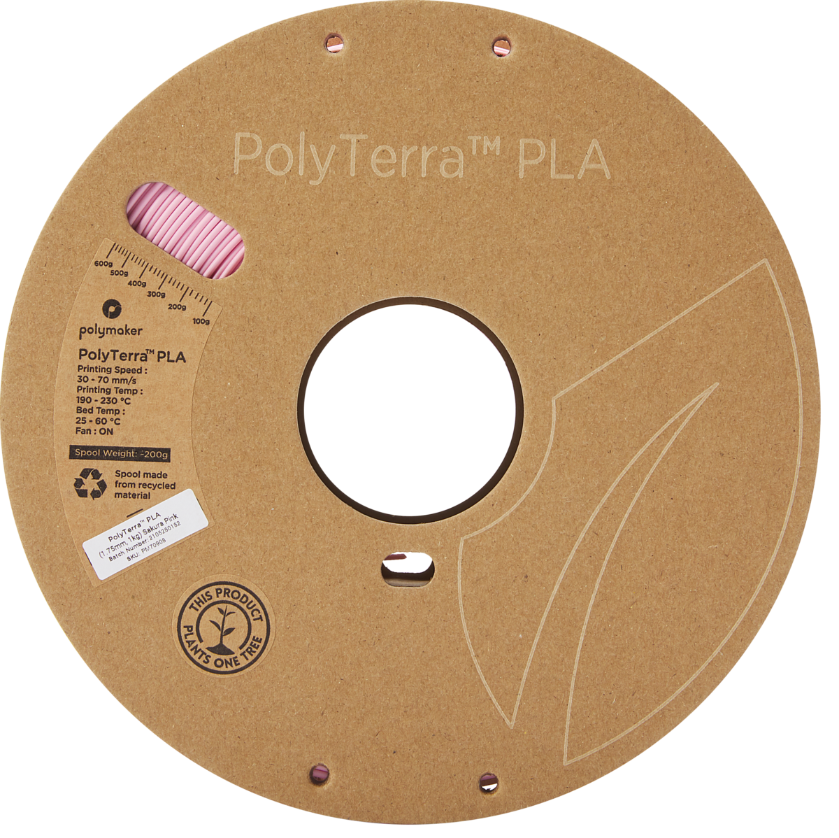 Polymaker PolyTerra™ PLA Filament (Sakura Pink)- Eco-Friendly 3D Printing Material