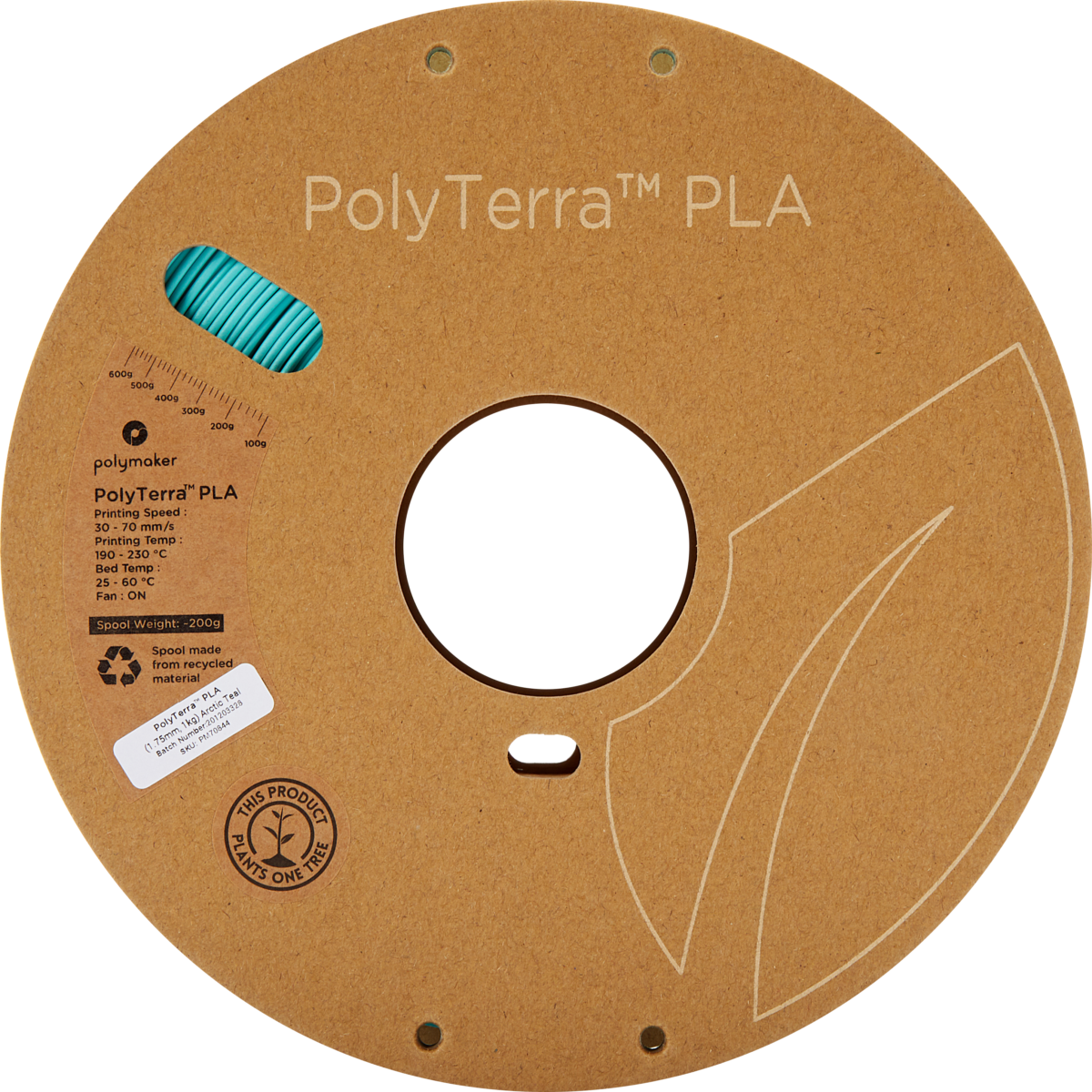 Polymaker PolyTerra™ PLA Filament (Arctic Teal)- Eco-Friendly 3D Printing Material