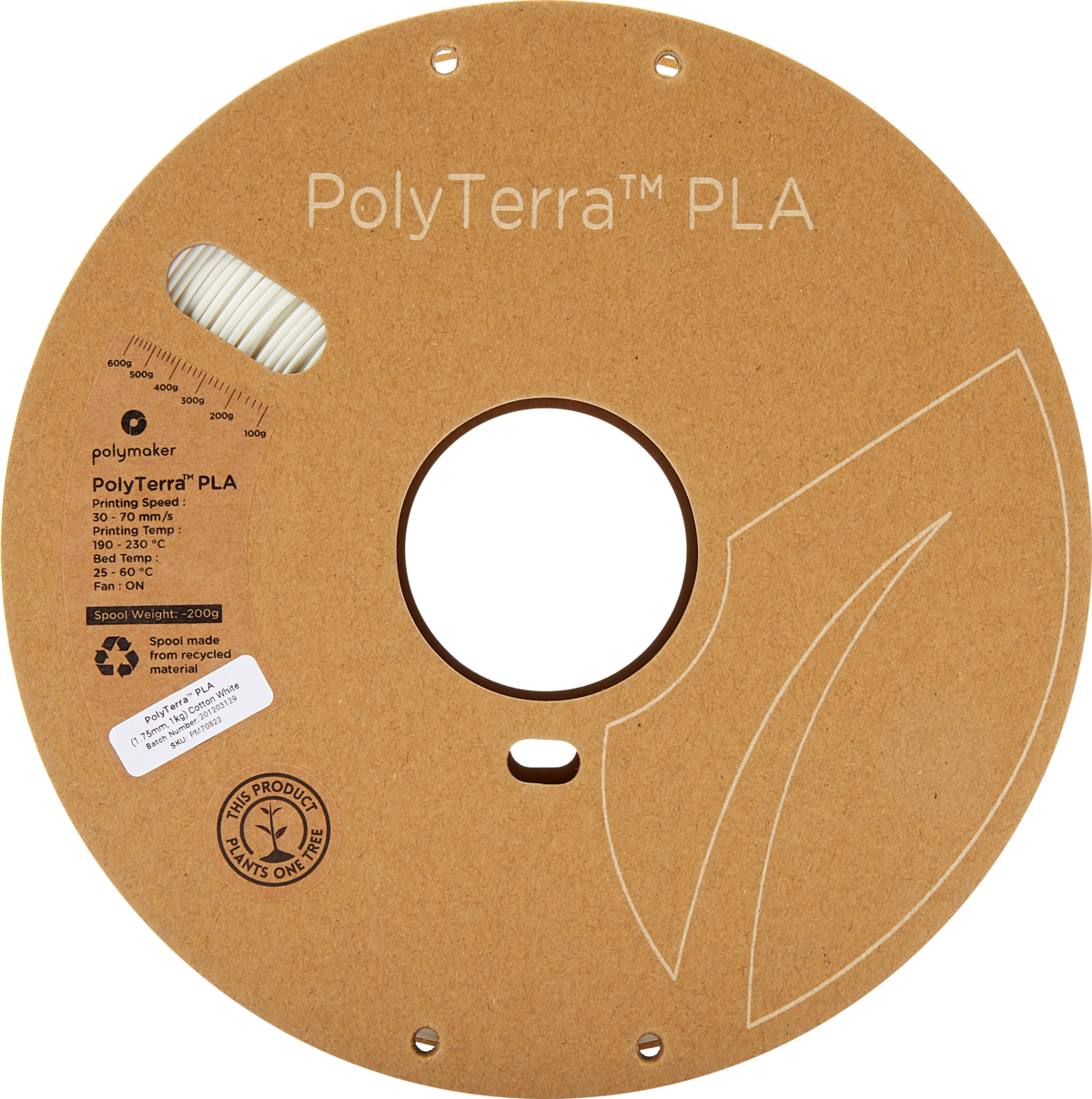 Polymaker PolyTerra™ PLA Filament (Cotton White)- Eco-Friendly 3D Printing Material