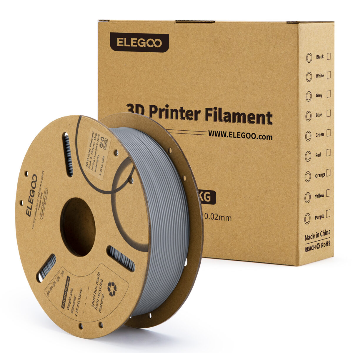 ELEGOO PLA+ Filament (Grey) – Premium 3D Printing Material for High-Quality Creations, Clog-Free, and Universally Compatible”| Strong, Smooth, Glossy, Reliable | 1KG Spool – 3D Printer Filament