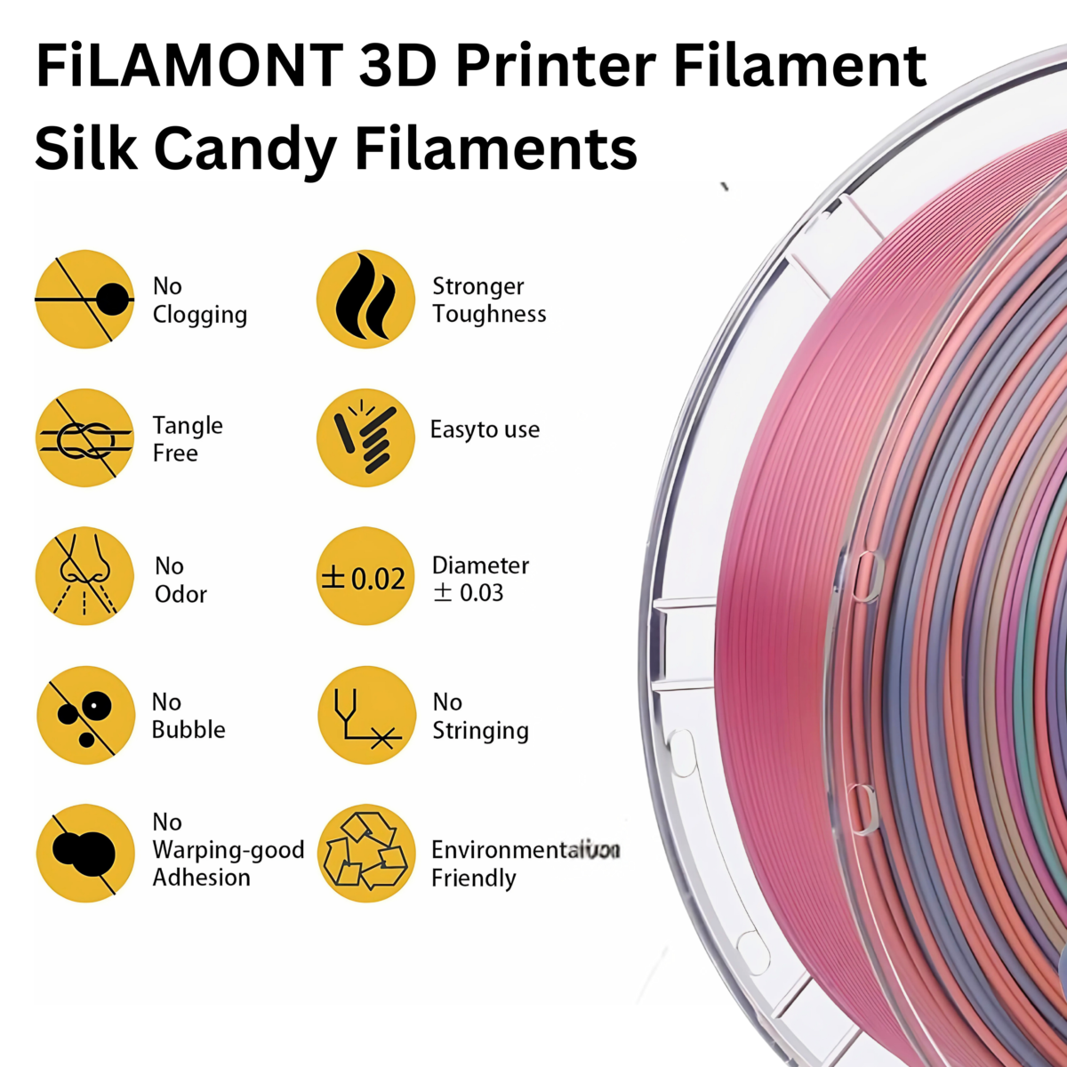 Filamont Silk Rainbow Candy 3D Printer Filament