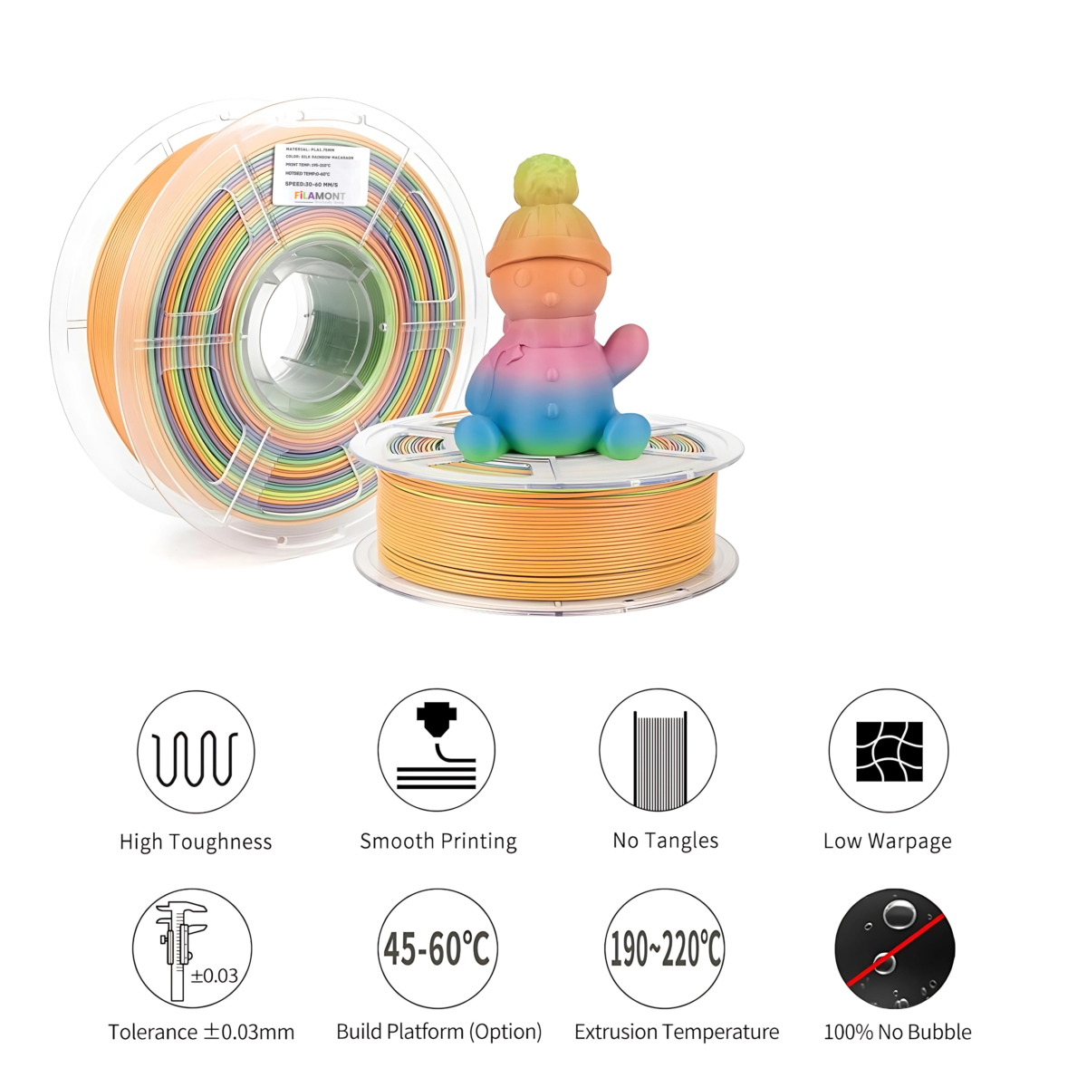 Filamont Silk Rainbow Macaron 3D Printer Filament