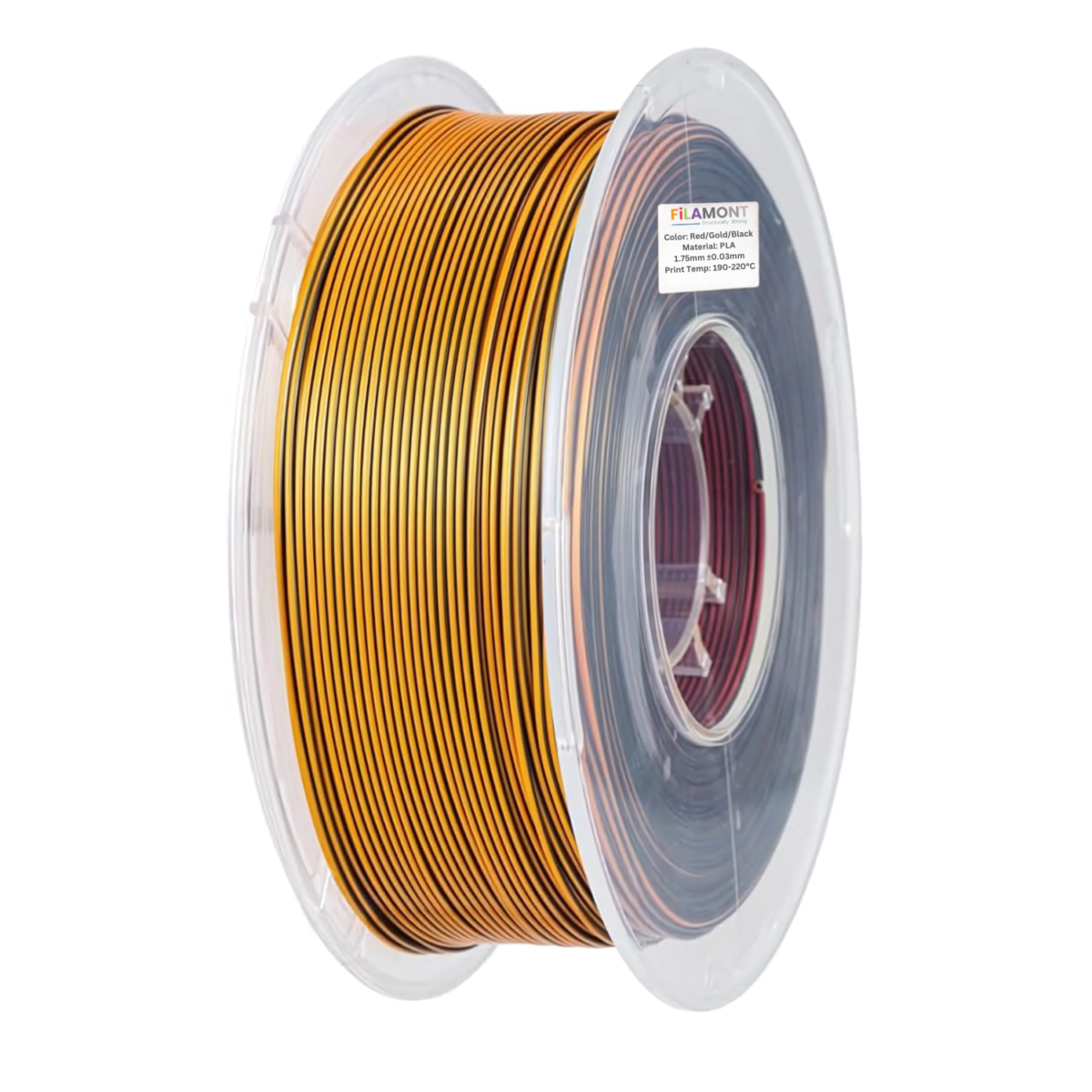 Filamont Silk Tri Color Red, Gold, and Black 3D Printer Filament