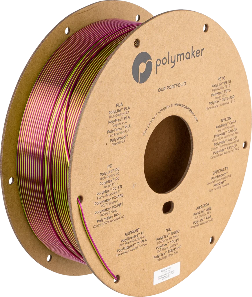 Polymaker PolyLite™ Dual Silk PLA Aubergine (Silk Lime / Silk Magenta) – Best Silk PLA Filament for Stunning 3D Prints
