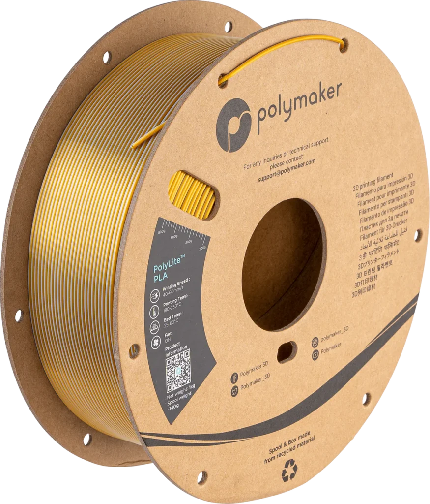 Polymaker PolyLite™ Dual Silk PLA Crown (Silk Gold / Silk Sliver)– Best Silk PLA Filament for Stunning 3D Prints