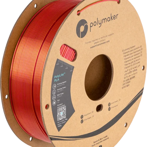 Experience premium 3D printer filament PLA with Polymaker PolyLite™ Dual Silk PLA Sunset (Silk Gold / Silk Red), featuring a breathtaking blend of Silk Gold and Silk Red This best silk PLA filament delivers a mesmerizing dual-color transition,