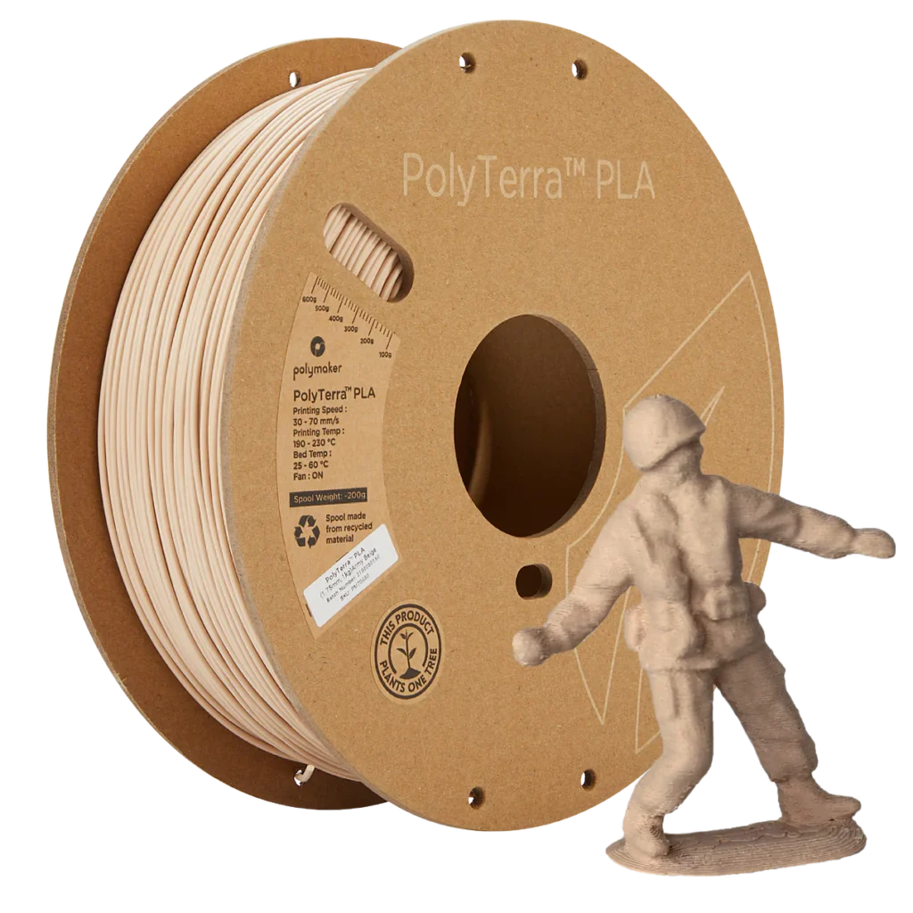 Polymaker PolyTerra Matte PLA Army Beige 3D Printer Filament – High-Quality Matte Finish for Precise Printing