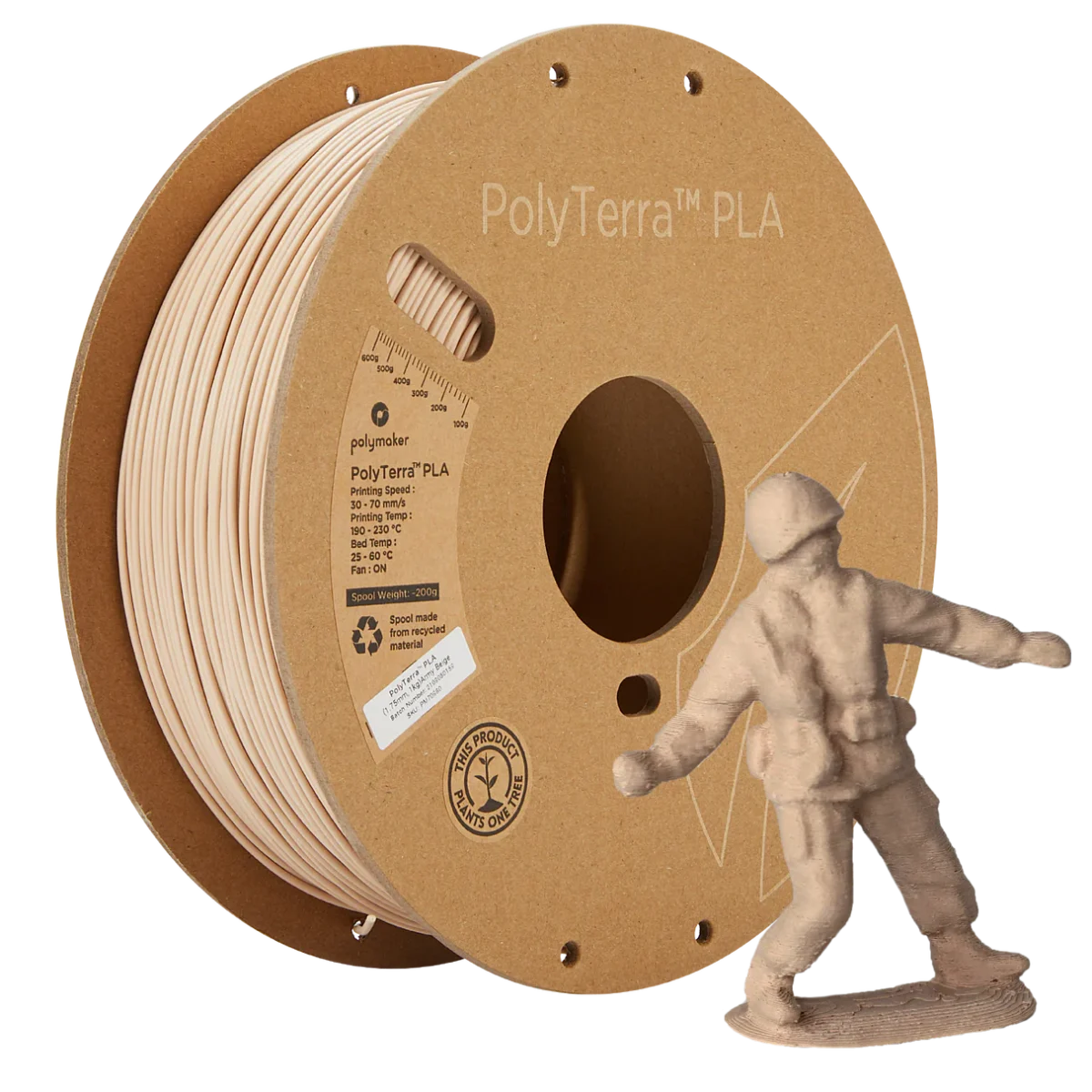 Polymaker PolyTerra Matte PLA Army Beige 3D Printer Filament – High-Quality Matte Finish for Precise Printing