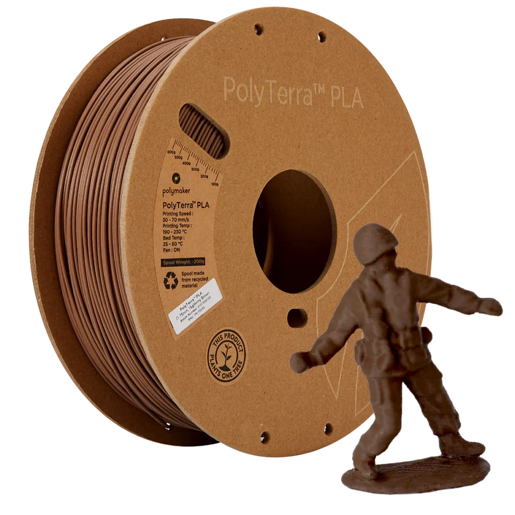 Polymaker PolyTerra Matte PLA Army Brown 3D Printer Filament – High-Quality Matte Finish for Precise Printing