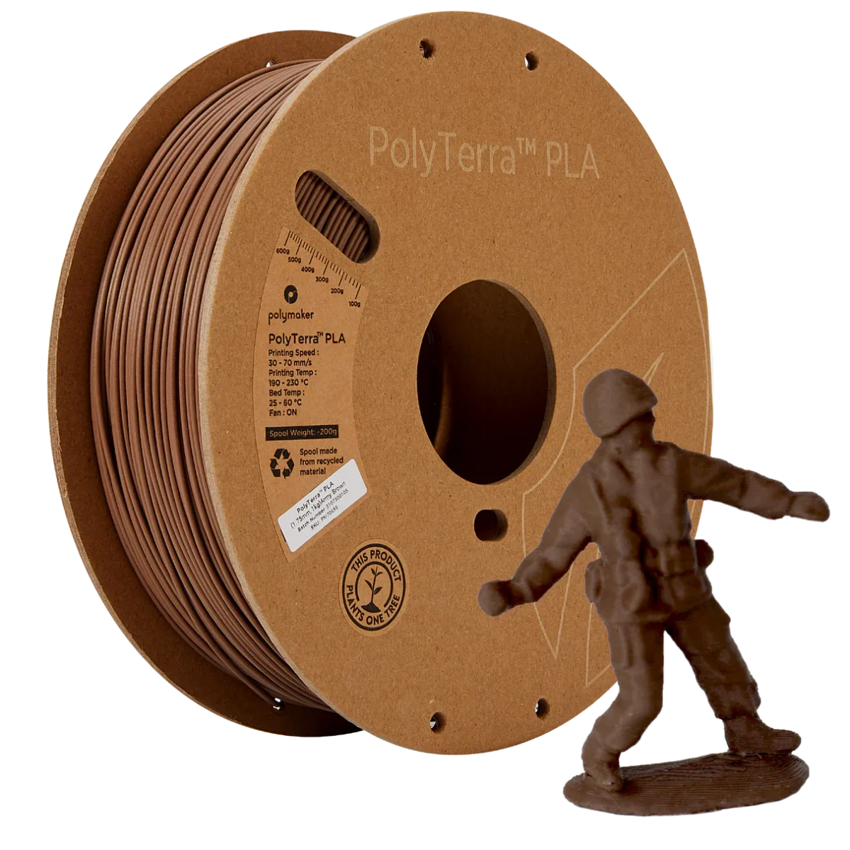 Polymaker PolyTerra Matte PLA Army Brown 3D Printer Filament – High-Quality Matte Finish for Precise Printing