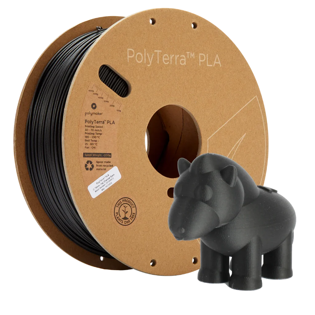 Polymaker PolyTerra Matte PLA Charcoal Black 3D Printer Filament – High-Quality Matte Finish for Precise Printing