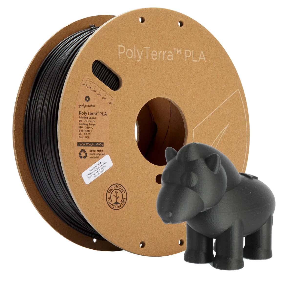 Polymaker PolyTerra Matte PLA Charcoal Black 3D Printer Filament – High-Quality Matte Finish for Precise Printing