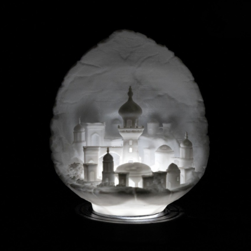 Enhance your space with this Protomont 3D Printed Moon City Lamp, a mesmerizing table-top sculpture featuring intricate cityscapes on a glowing moon.