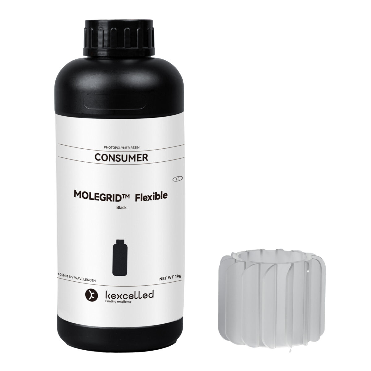 MOLEGRID™ Flexible Black Photopolymer Resin – Professional TPU-Like Flexible Resin