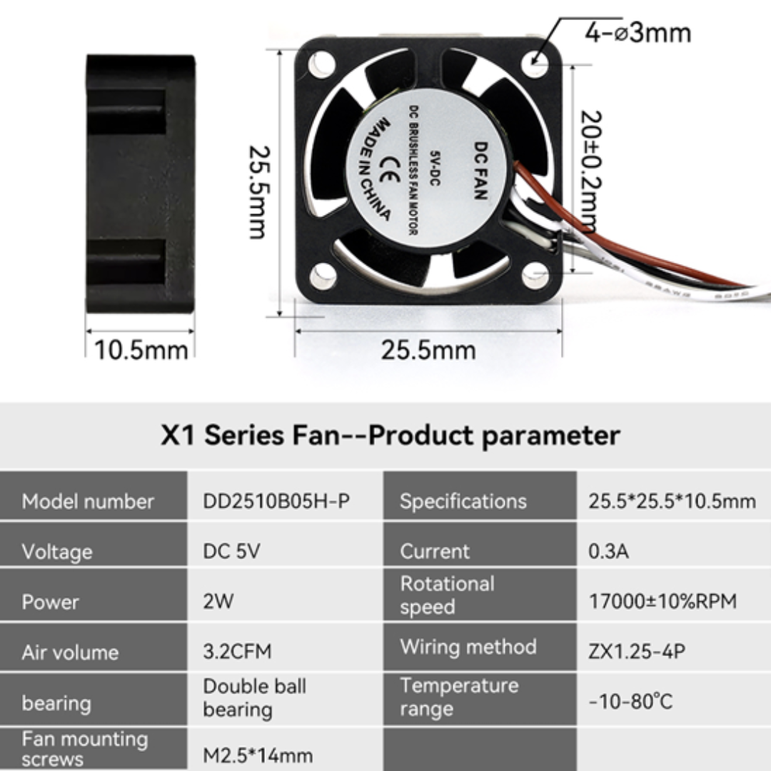 Untitled design (18) Bambu Lab X1 Series 2510 Hotend Cooling Fan (5V 0.3A) - Image 1