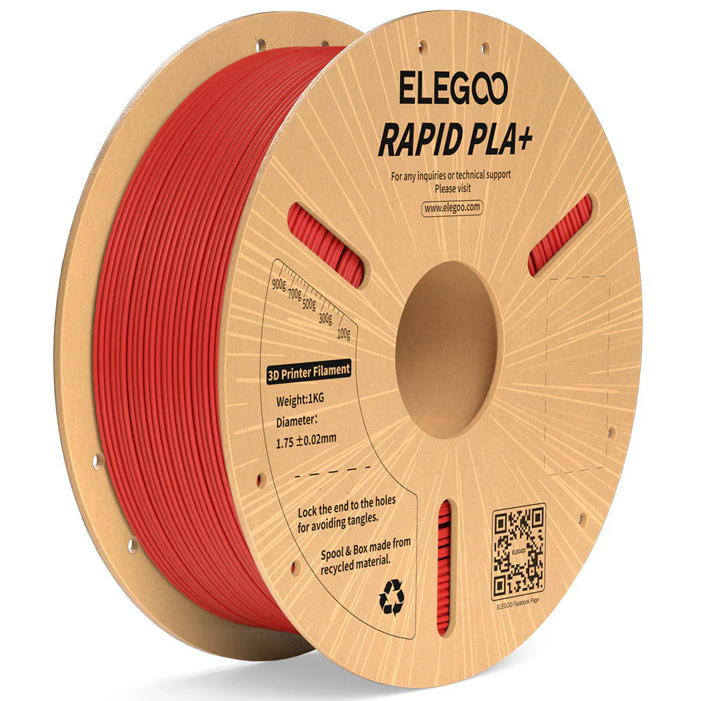 Elegoo Rapid-PLA-Filament-Red ELEGOO Rapid PLA Plus 3D Printer Filament (Red) – 1.75mm, 600mm/s High-Speed Printing, 1kg Spool - Image 1