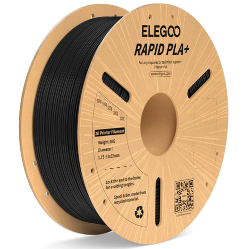 ELEGOO Rapid PLA Plus 3D Printer Filament (Black) – 1.75mm, 600mm/s High-Speed Printing, 1kg Spool