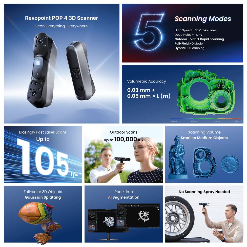 Revopoint POP 4: 5-in-1 Versatile 3D Scanner with Blue Laser & Infrared Light 4 revo pop 4 5